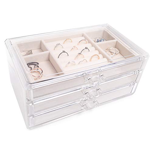 Simple Goods Jewelry Organizer with Drawers for Women | Clear Acrylic Case with Velvet Lining Jewelry Box for Girls | Necklace Earrings Bracelet and Ring Storage Box