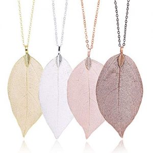 4 Color Leaf Long Pendant Necklace Handmade Trendy Filigree Bohemian Jewelry for Women Girls