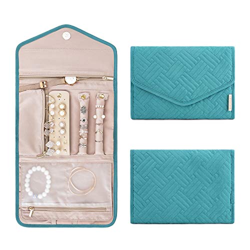 BAGSMART Travel Jewelry Organizer Roll Foldable Jewelry Case for Journey-Rings, Necklaces, Bracelets, Earrings, Teal